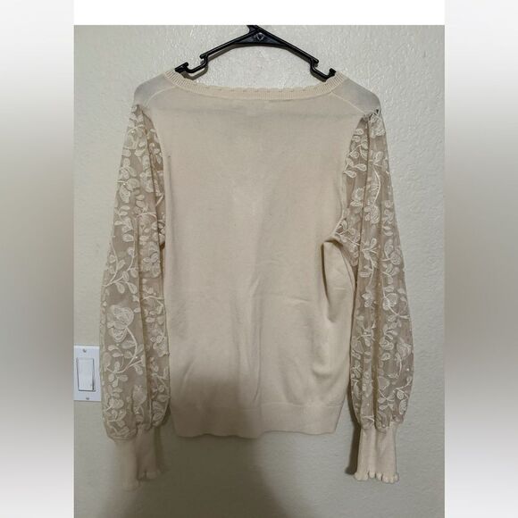 SIANI CRÈME SWEATER LACE, BEADED BALLOON SLEEVES - Size MED- NWT - Picture 4 of 15